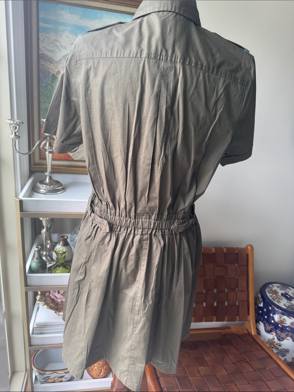 Short-Sleeve Utility Shirt Dress in Olive - Picture 5 of 10